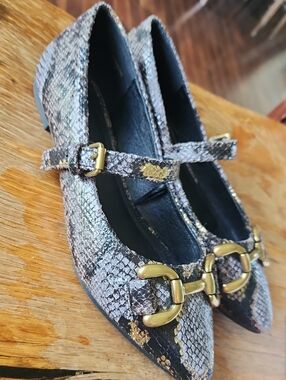 Jessica Carlyle sz 7 Metallic Snake Print Pointed Toe Maryjane Ballet Flats
